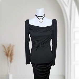 SHEIN Women's Black Ruched Long Sleeve Dress Size S